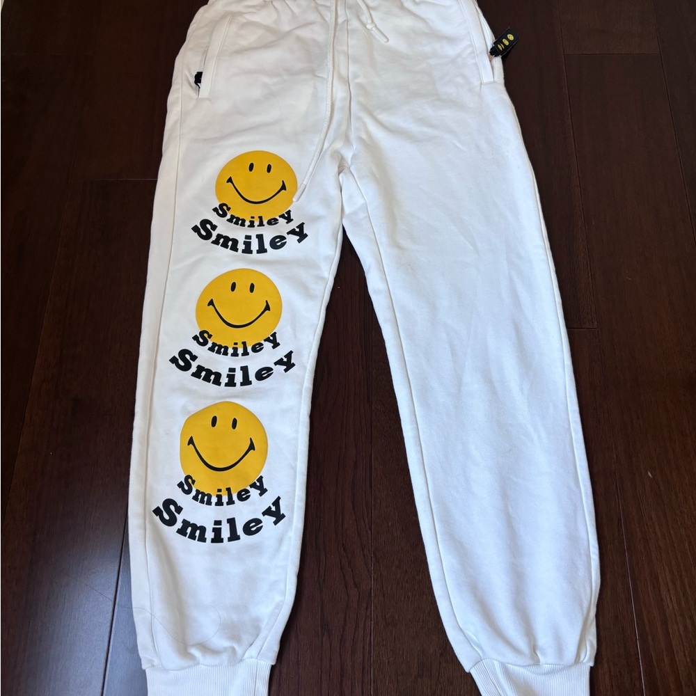 White Smiley Kids Joggers